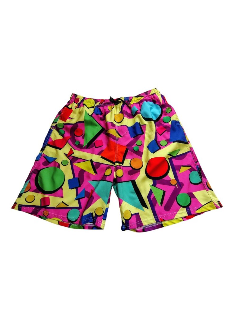 Retro Neon Geometric Print Mens Swim Trunks With Drawstring Waist Breathable XXL
